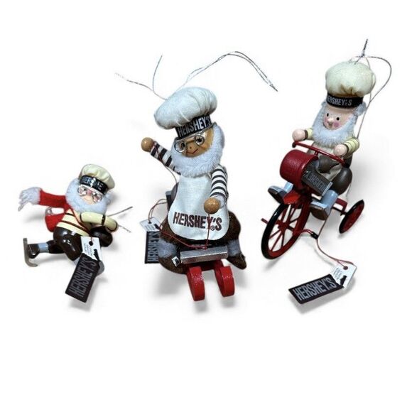 Kurt Adler Hershey's Chocolate Christmas Ornaments 90s Set Of 3 Wooden - Picture 1 of 16